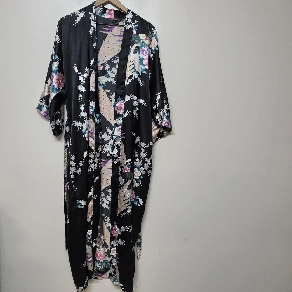 KIM+ONO Women's Kimono‎ Robe Long Peacock Blossoms Floral Blue Green One Size